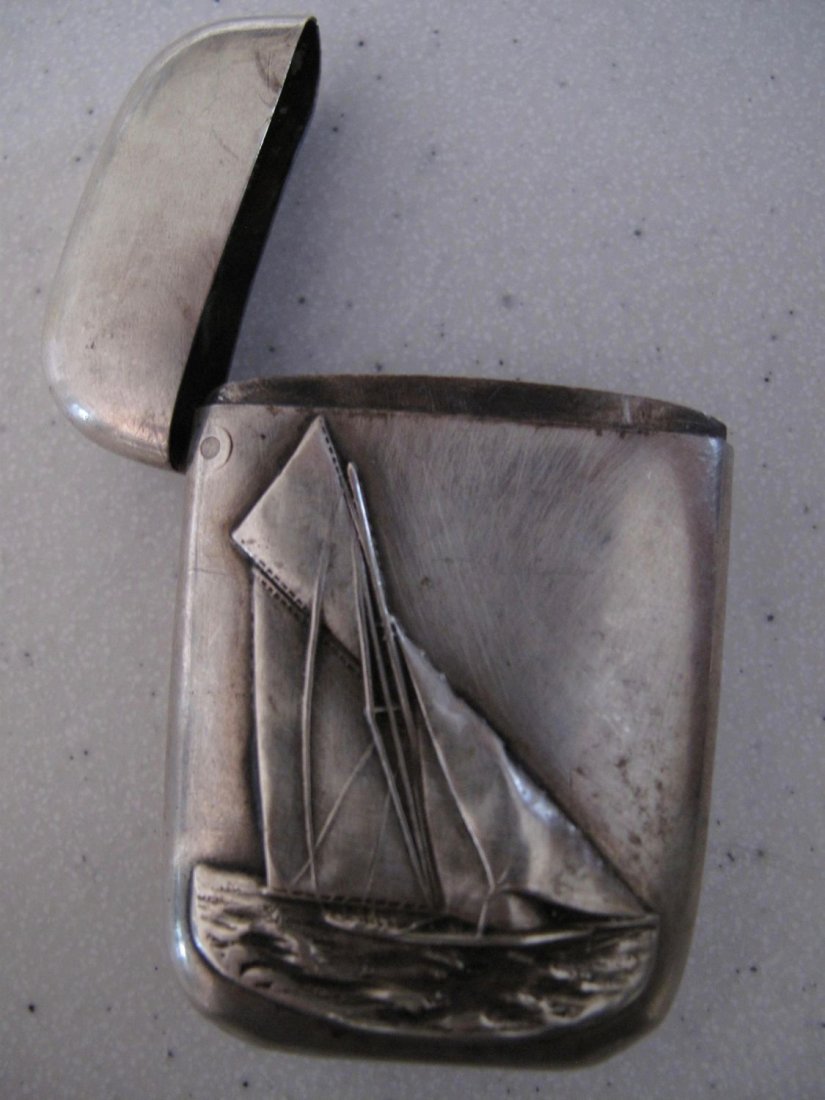 STERLING SILVER Match Safe Vesta Case w SAILBOAT 34.5 G (1 of 10)