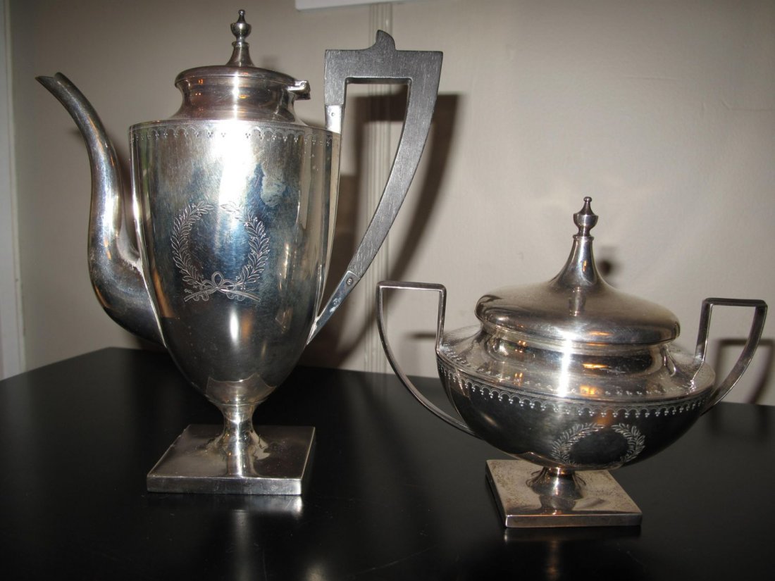 STERLING SILVER Coffee Pot & Sugar Bowl FRANK HERSCHEDE (1 of 10)