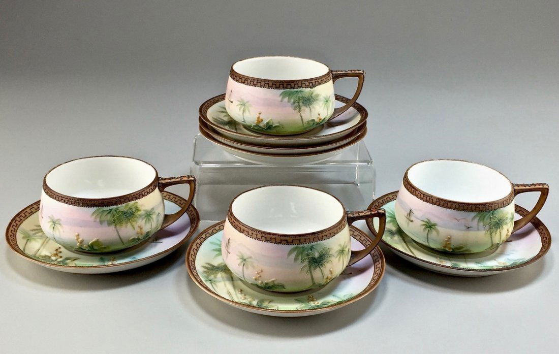 Set of Four Nippon Hand-Painted "Egyptian Pyramid" Cups (1 of 10)