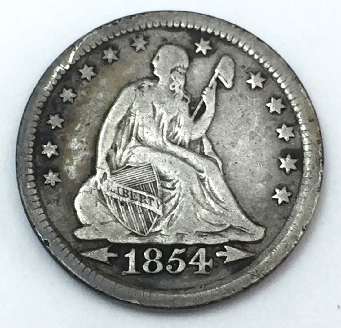 1854 Liberty Seated Quarter Dollar US Silver Coin (1 of 2)