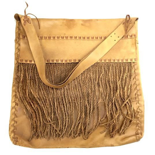 The J Peterman Co Huge Saddle Leather Fringed Bag (1 of 10)