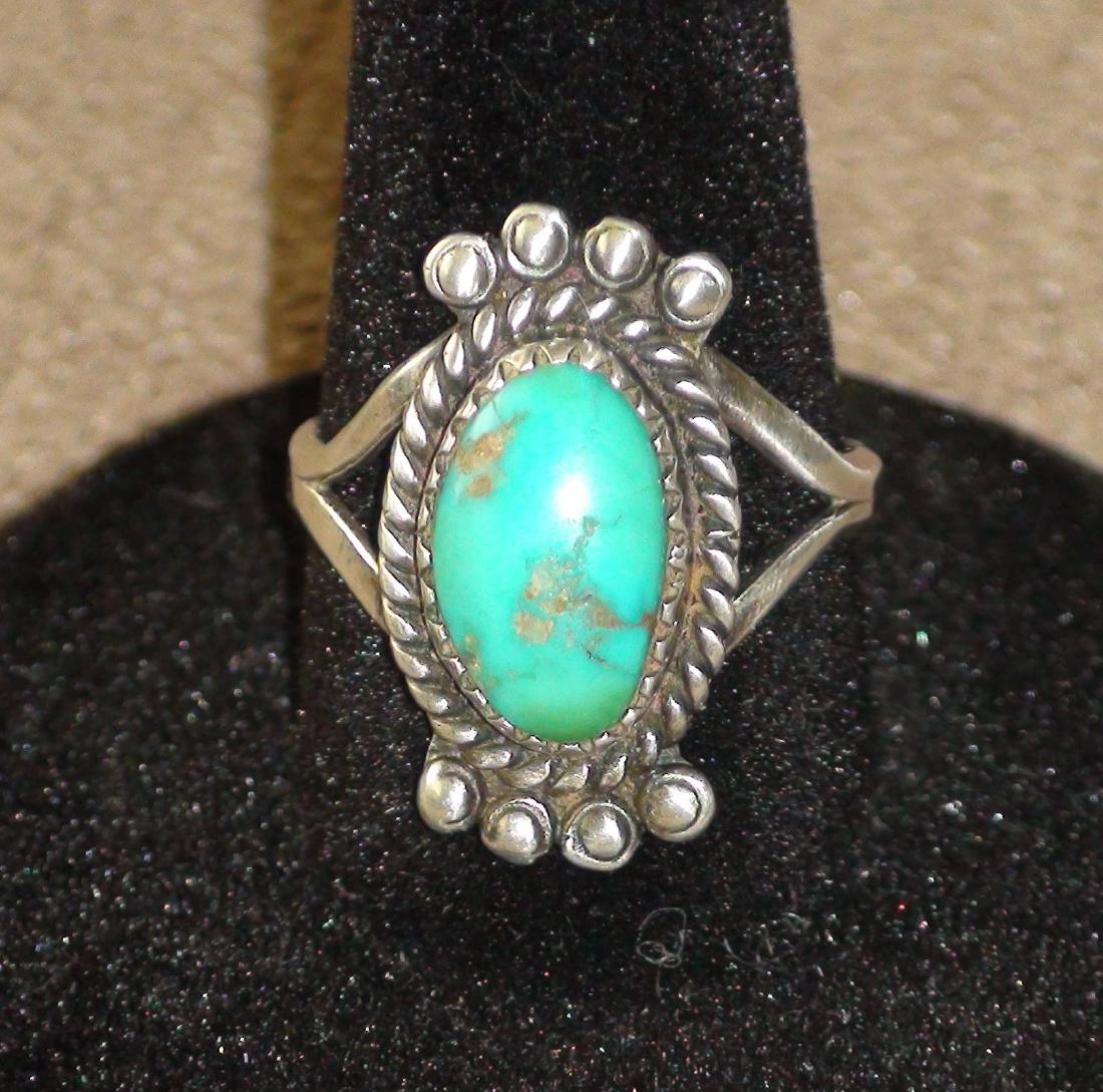 Native Navajo Sterling Silver Turquoise Ring Size 7.5 (1 of 5)