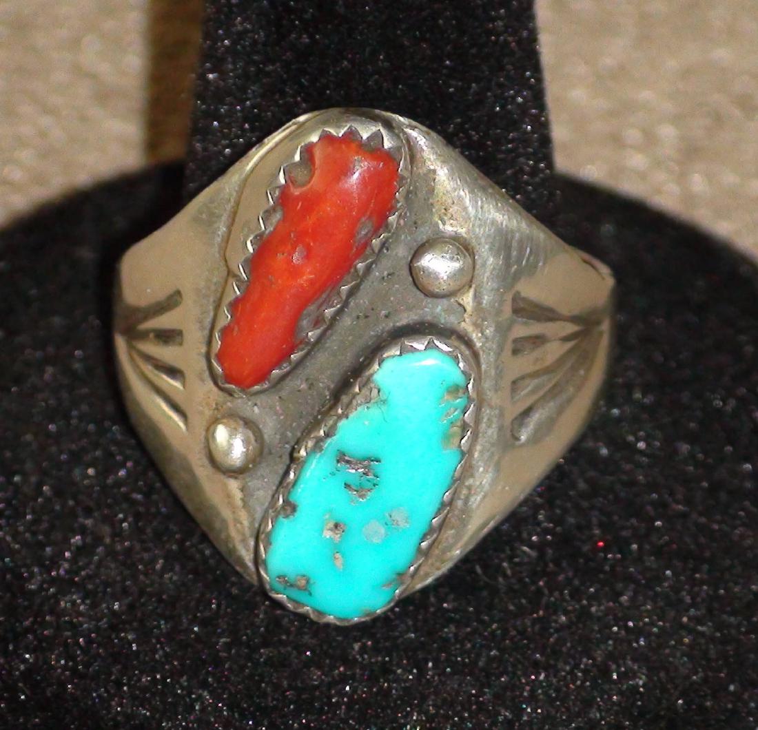 Native American Navajo Sterling Silver Turquoise Coral (1 of 5)
