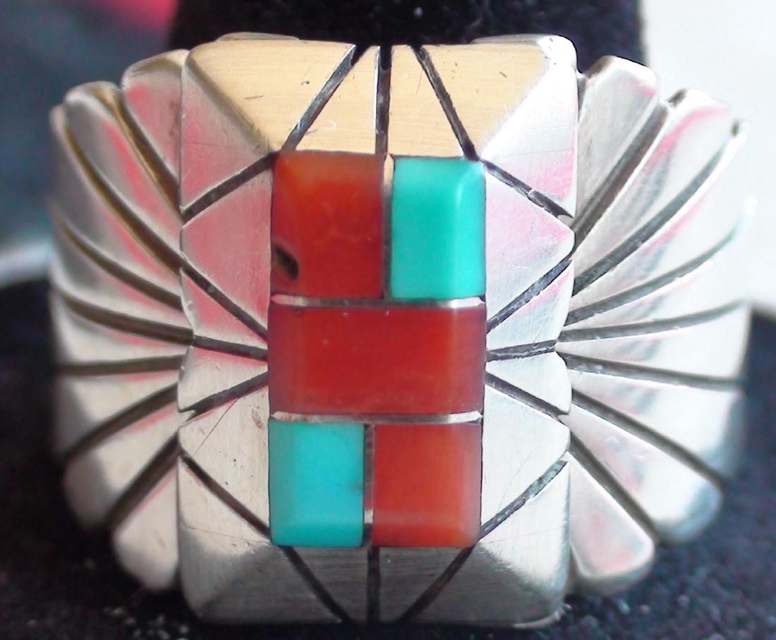 Native American Navajo Turquoise Coral Ring Size 11.5 (1 of 4)