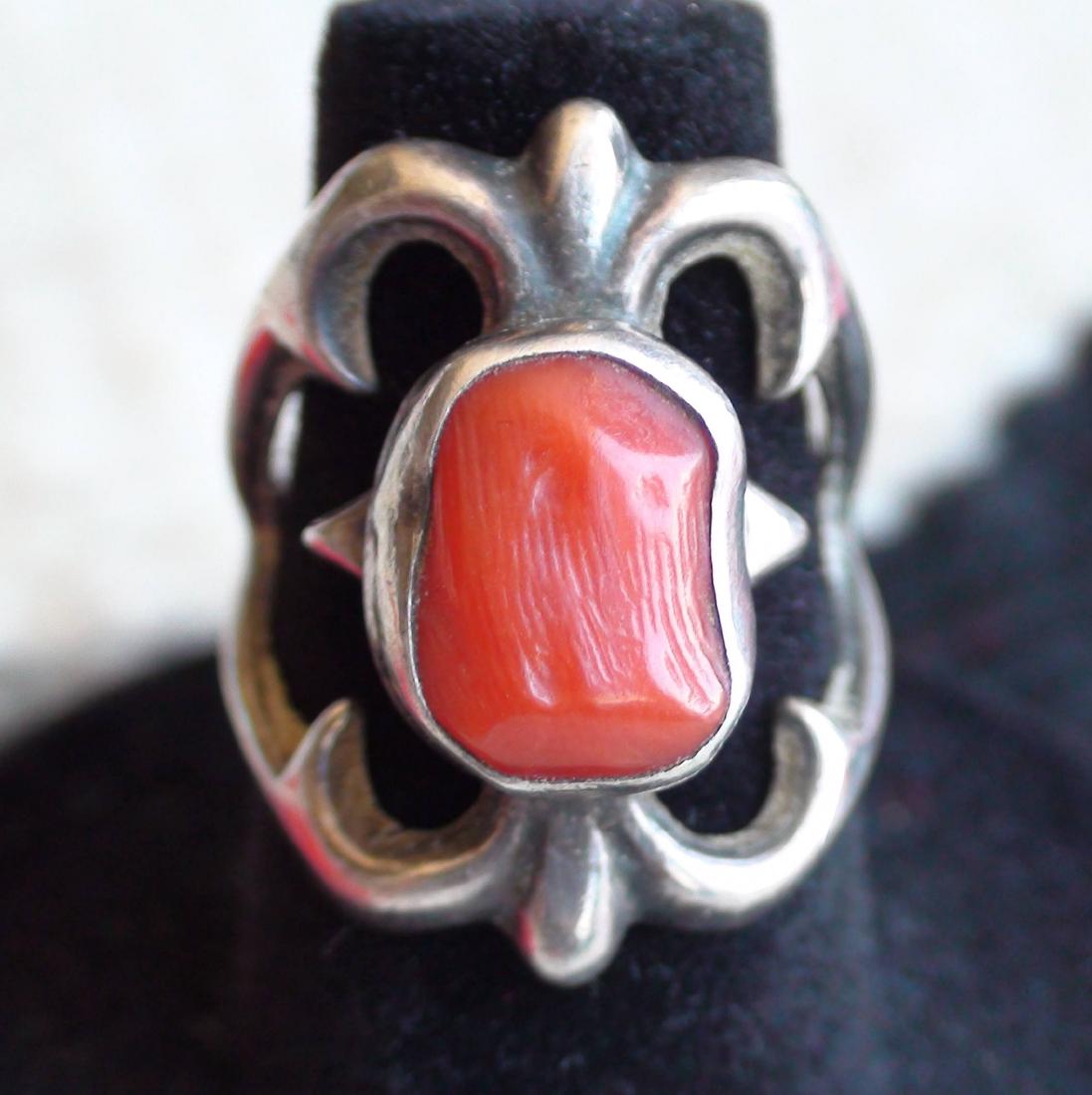 Native American Navajo Sterling Coral Sand Cast Ring (1 of 3)