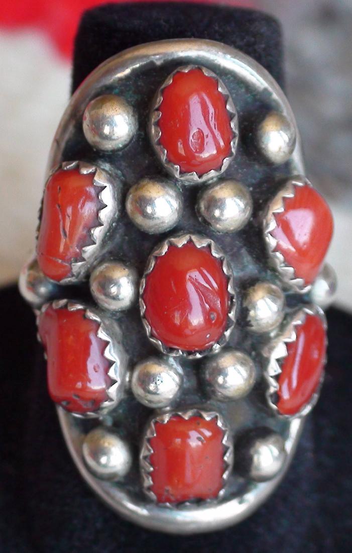 Native American Navajo Sterling Silver Coral Ring 6 (1 of 4)