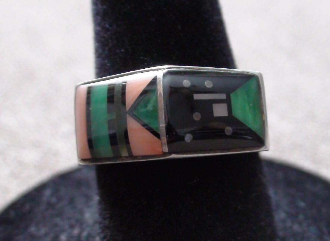 Native American Navajo Sterling Silver Jade Coral Ring (1 of 4)
