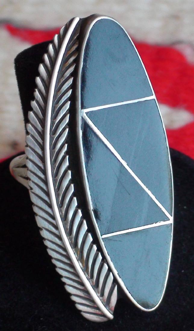 Native American Navajo Sterling Silver Onyx Ring Size 9 (1 of 6)