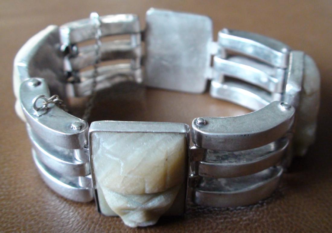 Antique Art Deco Taxco Sterling Silver Jade Mayan Face (1 of 5)