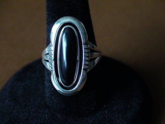 Native American Navajo Sterling Silver Onyx Ring Size 6 (1 of 4)