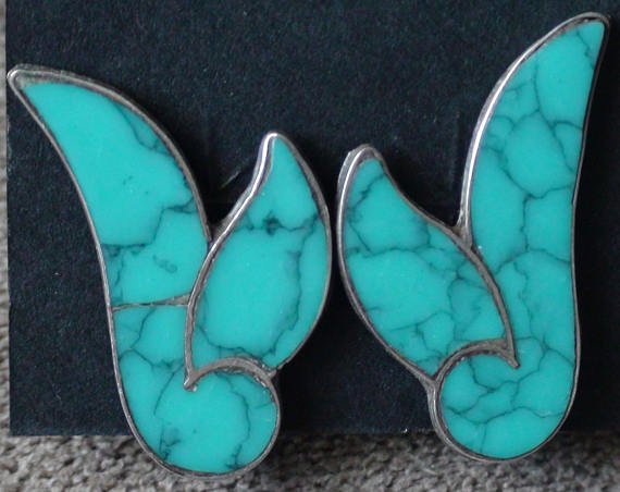 Antique Taxco Sterling Turquoise Screw Back Earrings (1 of 4)