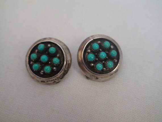 Native American Zuni Sterling Silver Turquoise Earrings (1 of 3)