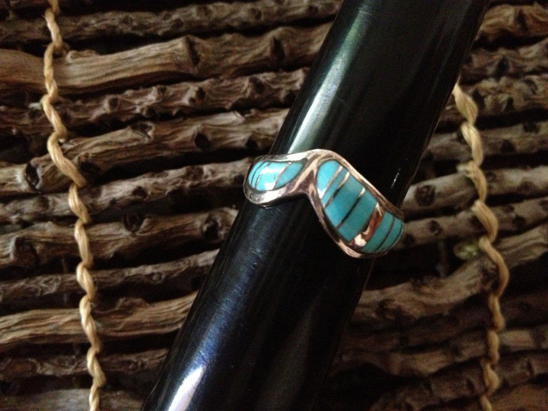 Sterling Silver Turquoise Inlay Southwest Ring Size 8.5 (1 of 4)
