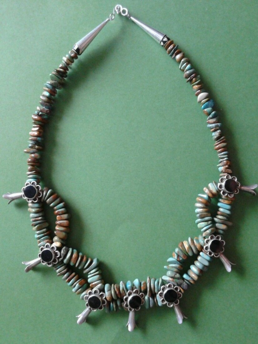 Native American Navajo Silver Turquoise Squash Necklace (1 of 6)