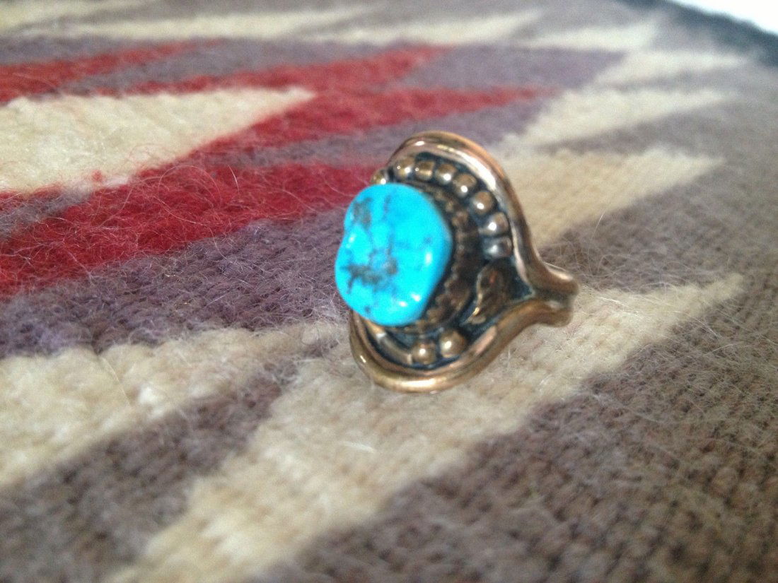 Native American Navajo 12K Gold Silver Turquoise Ring (1 of 5)
