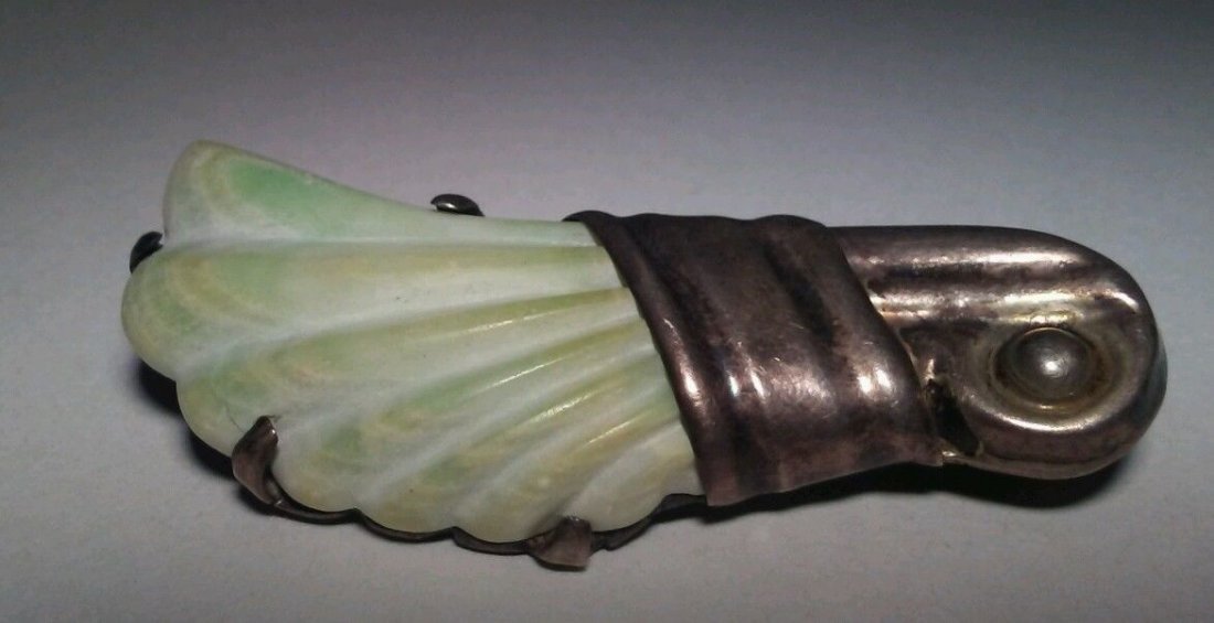 Antique Taxco Sterling Silver Green White Jade Brooch (1 of 3)