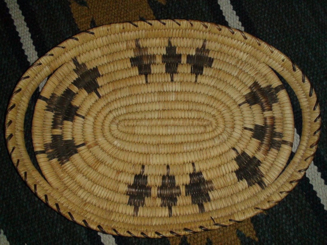 Native American Papago Handled Basket Tray 14 Inch (1 of 8)