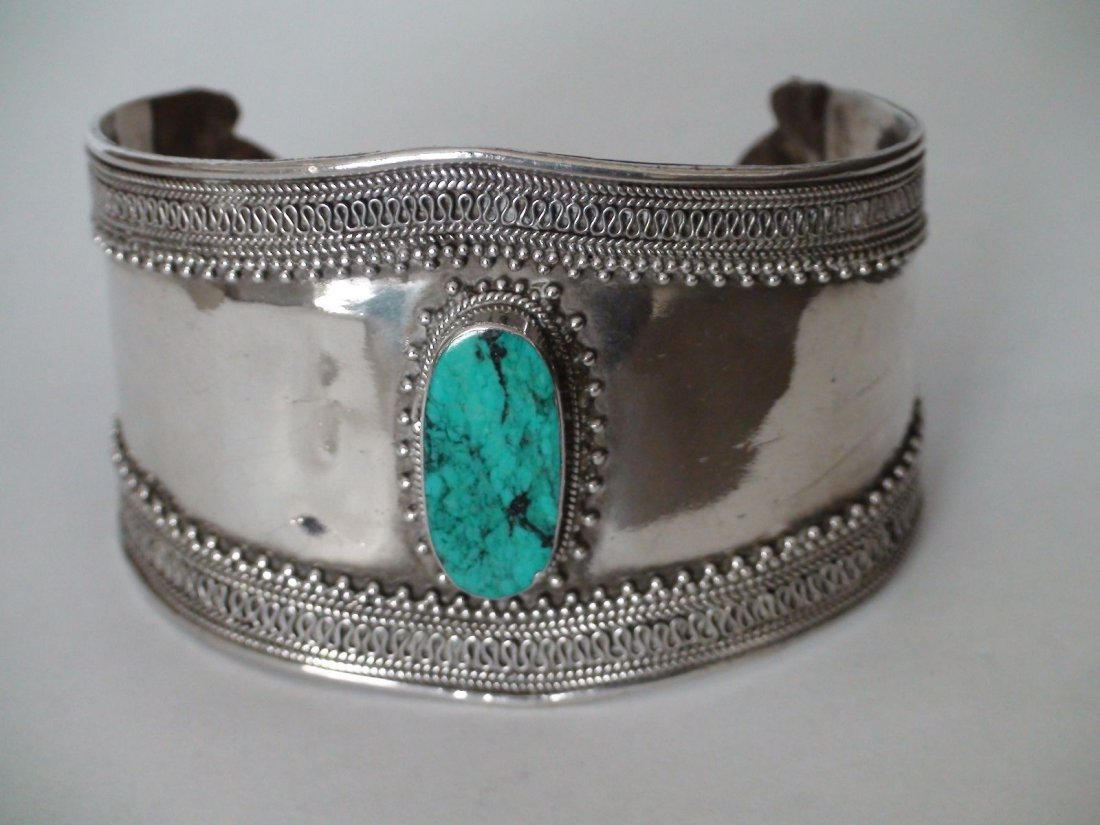 Antique Deco Taxco Sterling Silver Turquoise Bracelet (1 of 5)