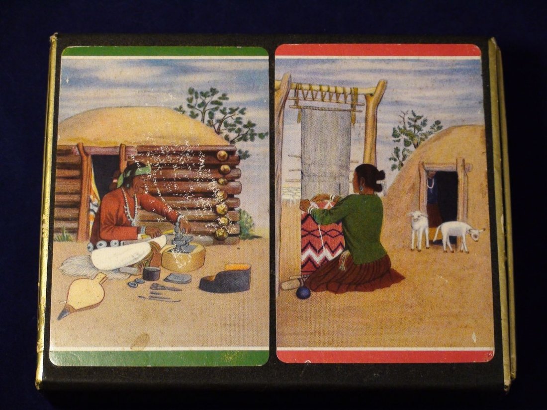 Fred Harvey Native American Playing Cards Fred Kabotie: Here is a fantastic set of Antique Fred Harvey Playing Cards with original painting designs by Hopi artist Fred Kabotie. There are two decks both in good condition and still pretty firm. One deck has
