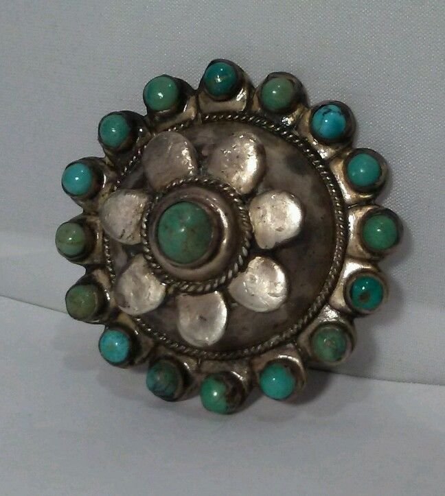 Antique Art Deco Taxco Sterling Silver Turquoise Brooch (1 of 3)