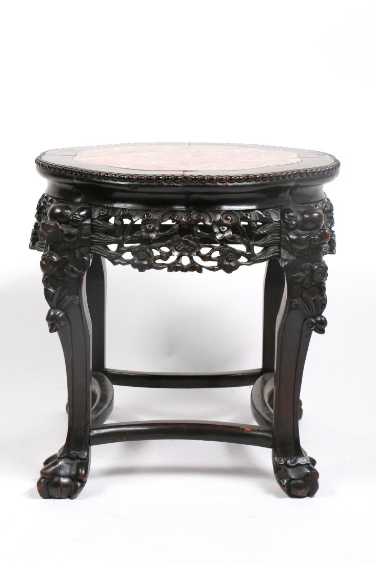 A Chinese Carved Wood Stool With SoapStone Inlaid Stool: Ht. 45.5cm