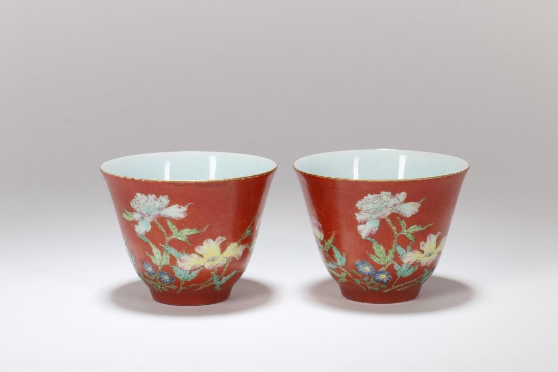 A Pair of Chinese Red Glazed Porcelain Cups (1 of 5)