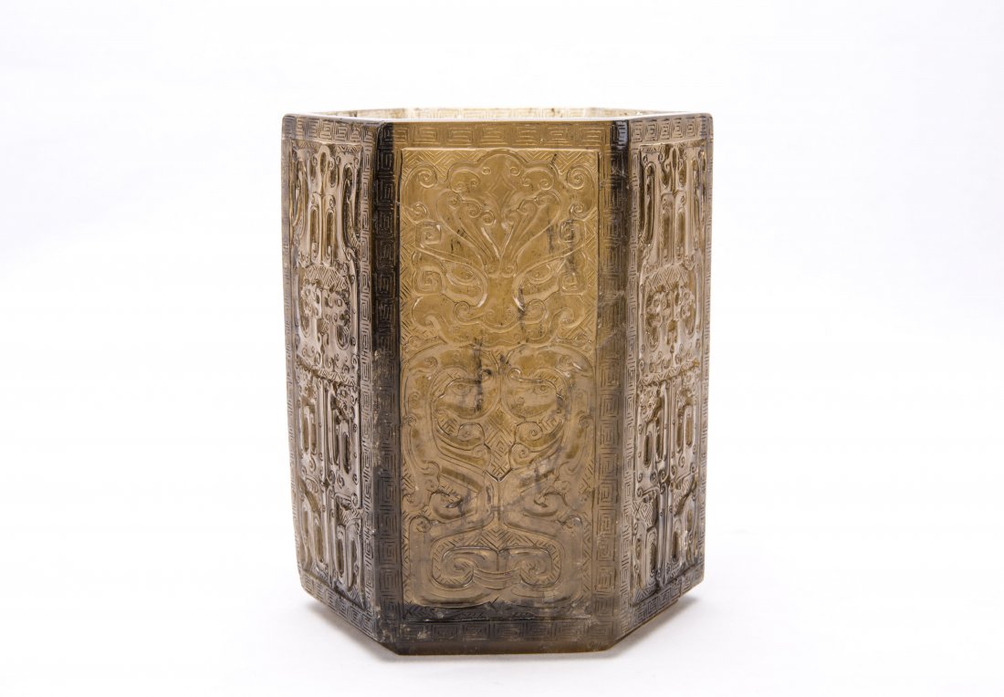 A Chinese Smoky Quartz Hexagonal Brush Pot (1 of 4)