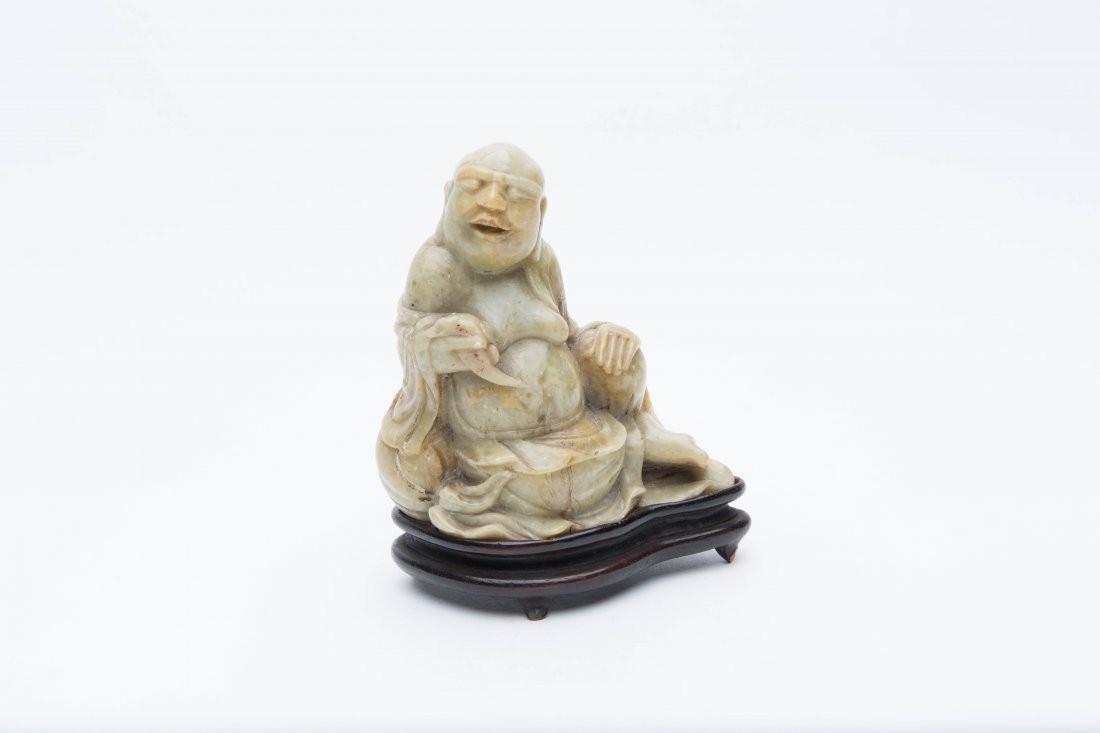 A Carved ShouShan Soapstone LaoHan Figure On Wood Stand (1 of 6)
