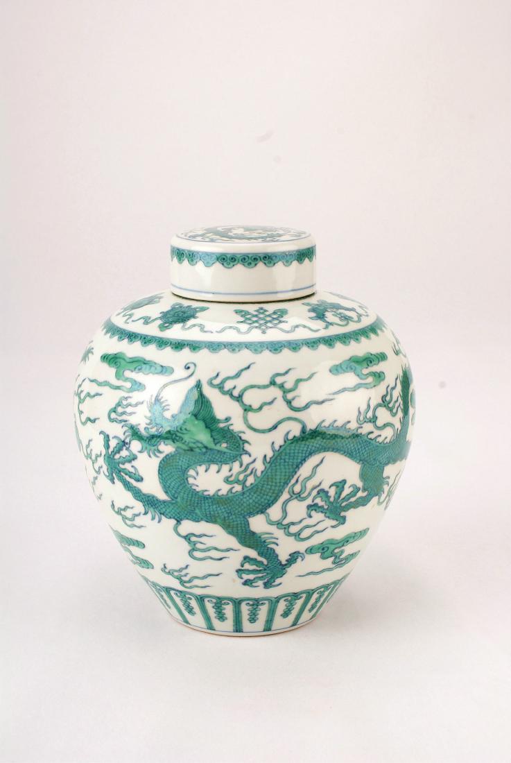A Chinese Green and White Porcelain Jar with Dragon (1 of 8)