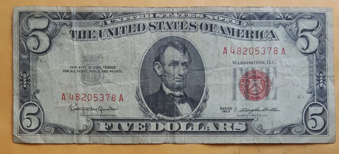 1963 Five Dollar Red Seal Bill (1 of 2)