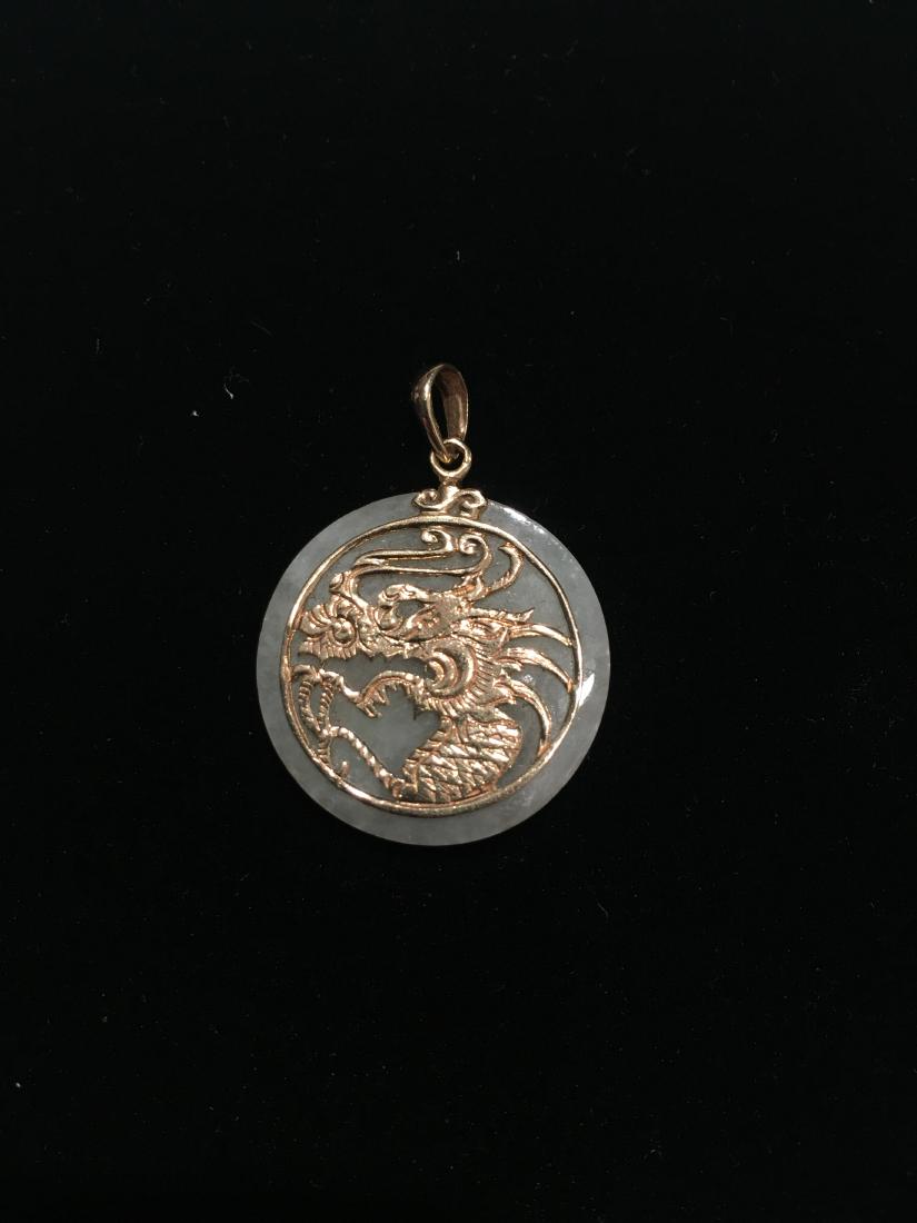 Vintage dragon pendant 14kt gold and jade (1 of 2)