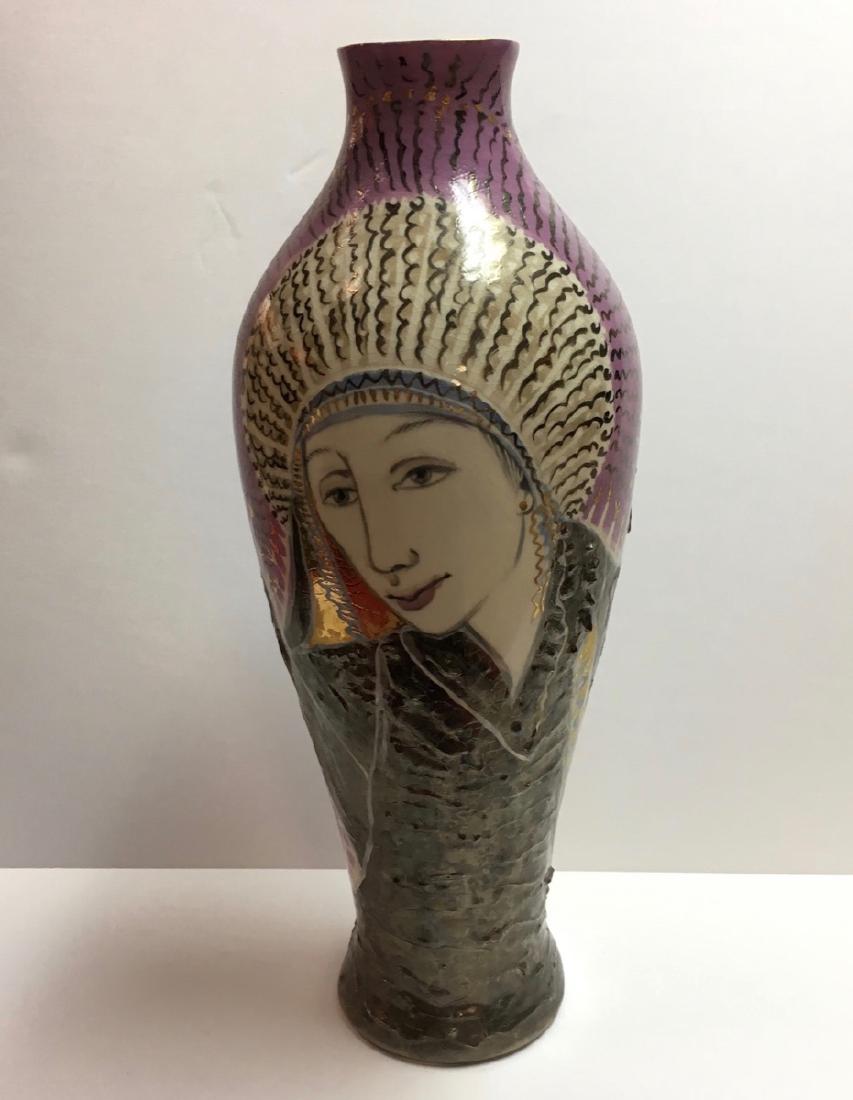Beautiful ceramic vase by Trujillo, Cuban Artist: Large Ceramic Vase by Cuban Aritist "Trujillo", measures 18" tall.