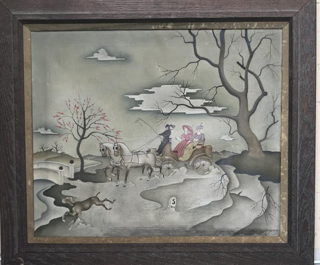 Barna Basilides, Hungarian (1903-1967) Oil on Canvas: Barna Basilides, Hungarian (1903-1967) Oil on Canvas "Carriage Ride". Signed Lower Right,measures. 23 1/2 x 191/2