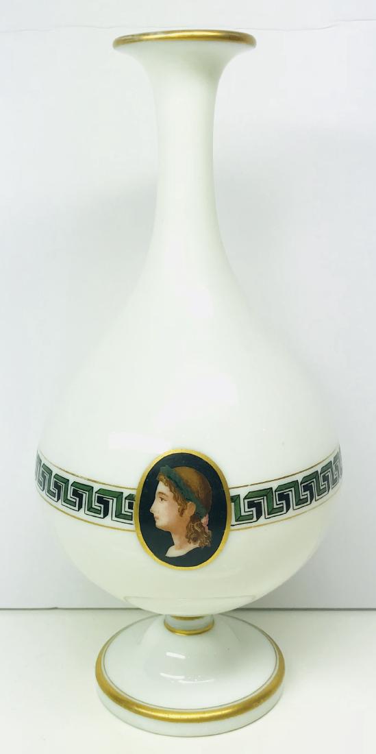 Antique Neoclassical Opaline Glass hand painted vase: Antique Neoclassical Opaline Glass hand painted vase, Measures:5.1/2x5.1/2x11.1/4"