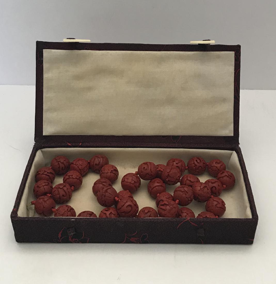 Antique China Hand-Carved Lacquer Cinnabar Red Bead (1 of 8)