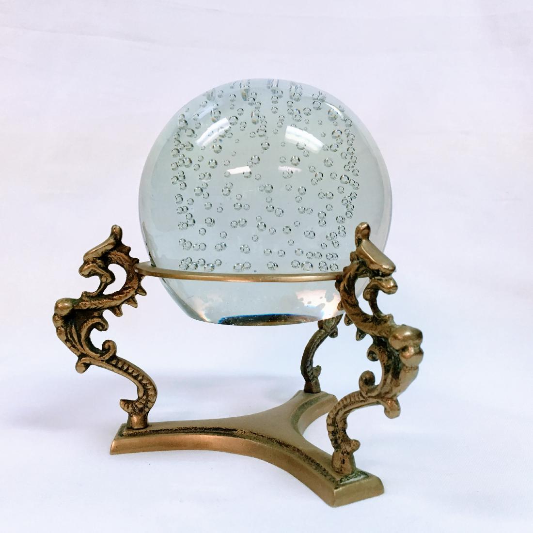 Vintage Brass Crystal Ball Sphere Stand Dragon (1 of 3)