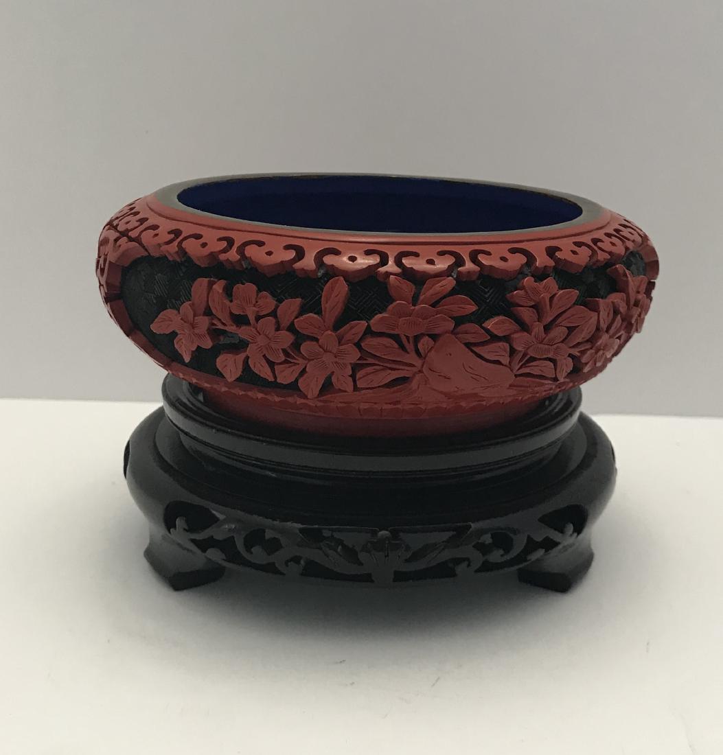 Vintage Carved "Cinnabar" Lacquer Ware and Enamel Low (1 of 5)