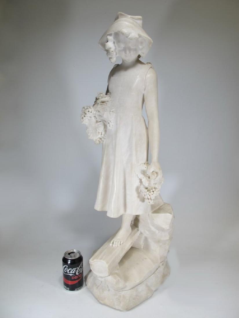Antique Large Alabaster statue of girl with fruits. (1 of 5)
