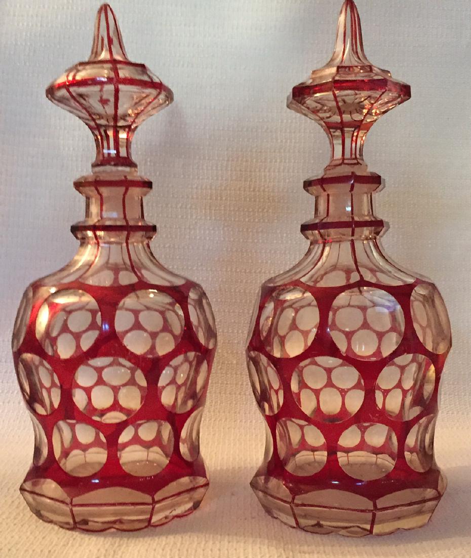 Pair of ruby Bohemian glass decanters (1 of 4)