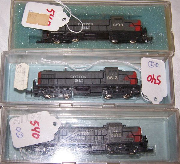 N Scale train engines: Lot of 3 Cotton Belt RS-3 #2813 N scale locomotives