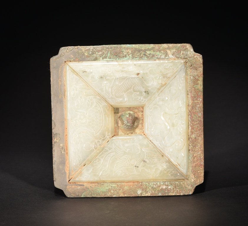 A CARVED JADE INLAIN BRONZE MIRROR (1 of 4)