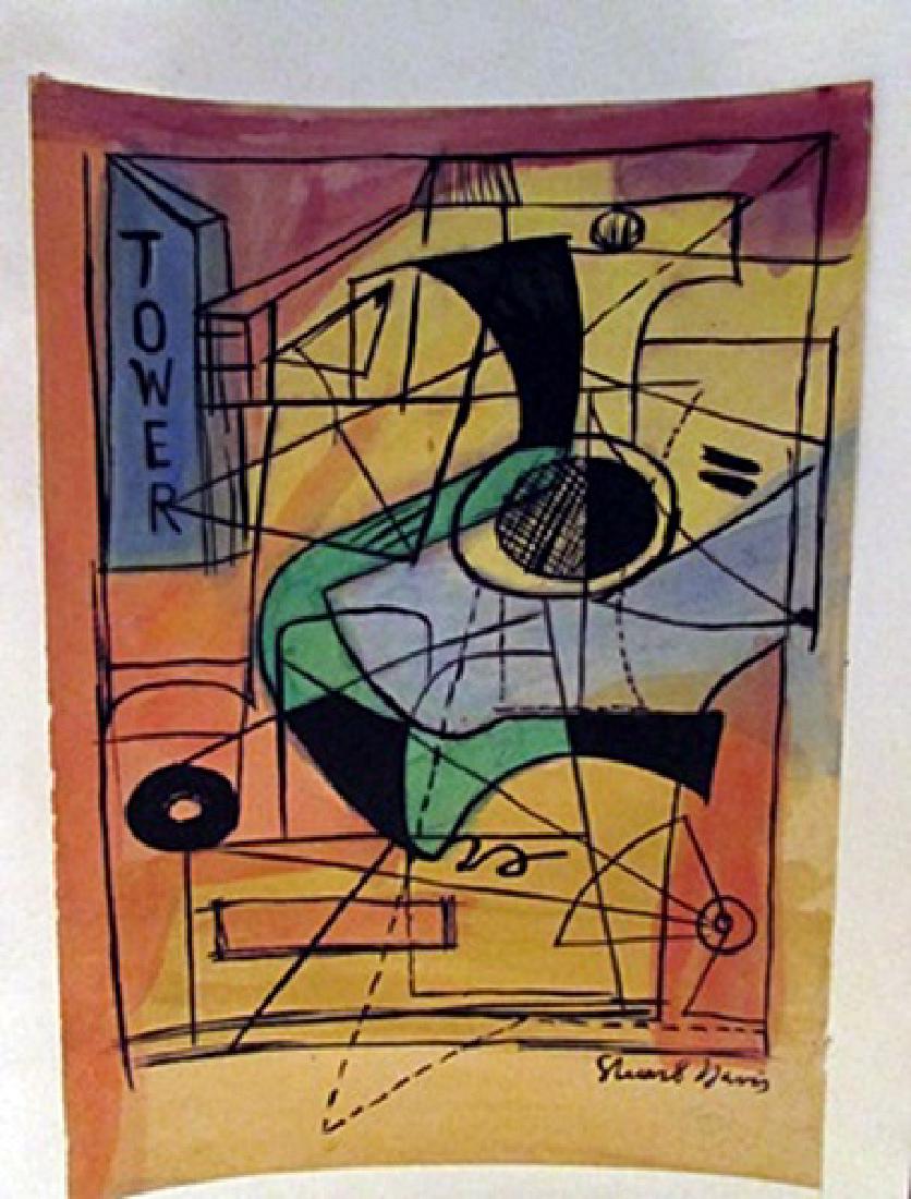 Stuart Davis - The Town Watercolor: Watercolor on paper in the manner of Stuart Davis - The Town, bearing the signature, private collection, unframed dimensions approx 8x11.