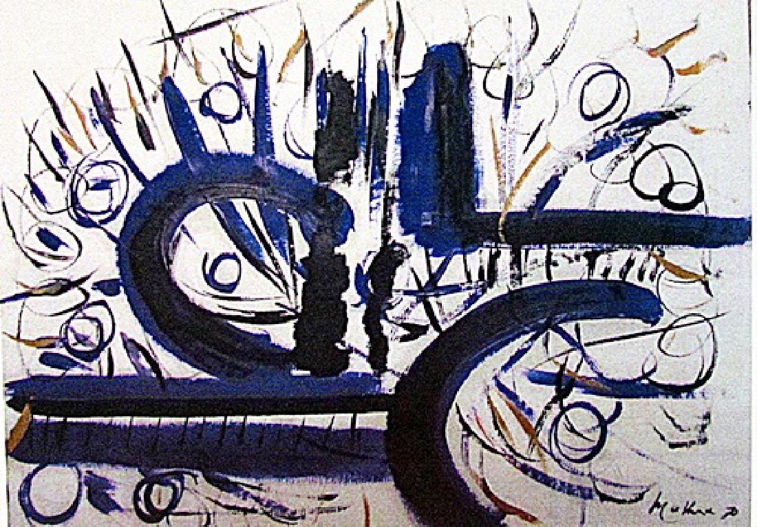 Georges Mathieu - Composition 1970 Oil: Oil on paper in the manner of Georges Mathieu "Composition", private collection, circa 1970, unframed dimenisons approximately 12x17.