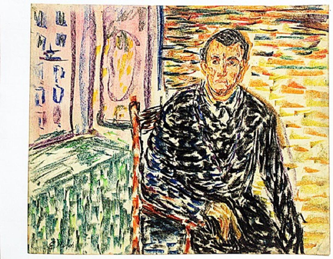 Edvard Munch - Self Portrait: Pastel on paper in the manner of Edvard Munch "Self Portrait" bears the signature. Unframed dimensions approx 12x10.