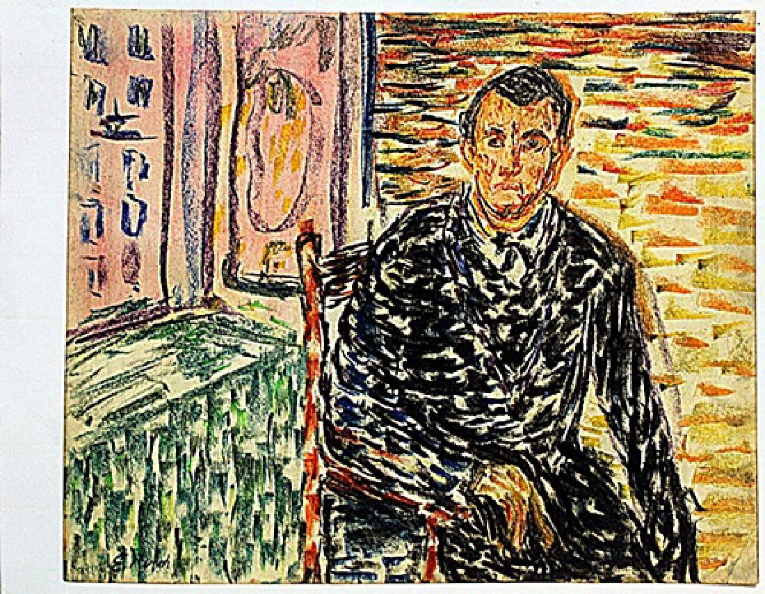 Edvard Munch - Self Portrait: Pastel on paper in the manner of Edvard Munch "Self Portrait" bears the signature. Unframed dimensions approx 12x10.