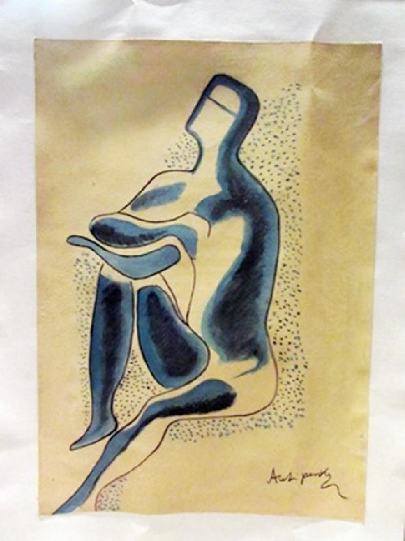 Alexander Archipenko - The Thinker Watercolor: Watercolor on paper in the manner of Alexander Archipenko "The Thinker" bearing the signature, private collection, unframed dimensions approx 8x12.