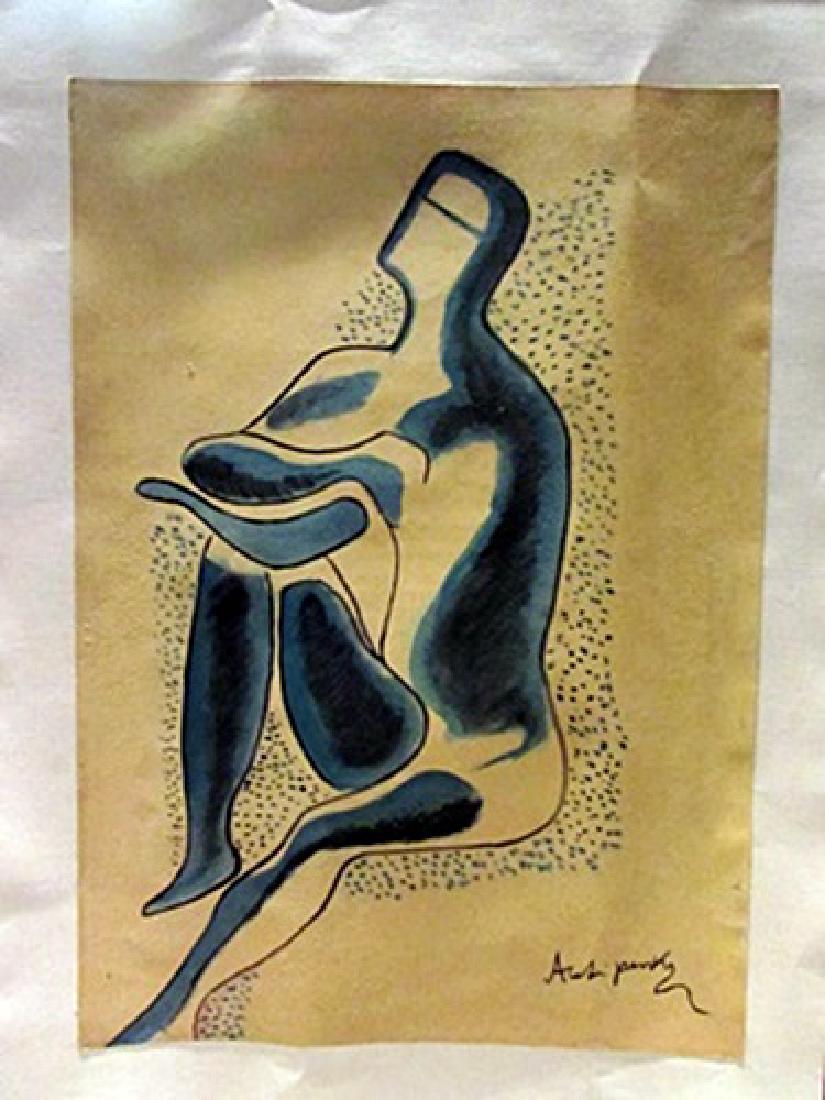 Alexander Archipenko - The Thinker Watercolor: Watercolor on paper in the manner of Alexander Archipenko "The Thinker" bearing the signature, private collection, unframed dimensions approx 8x12.