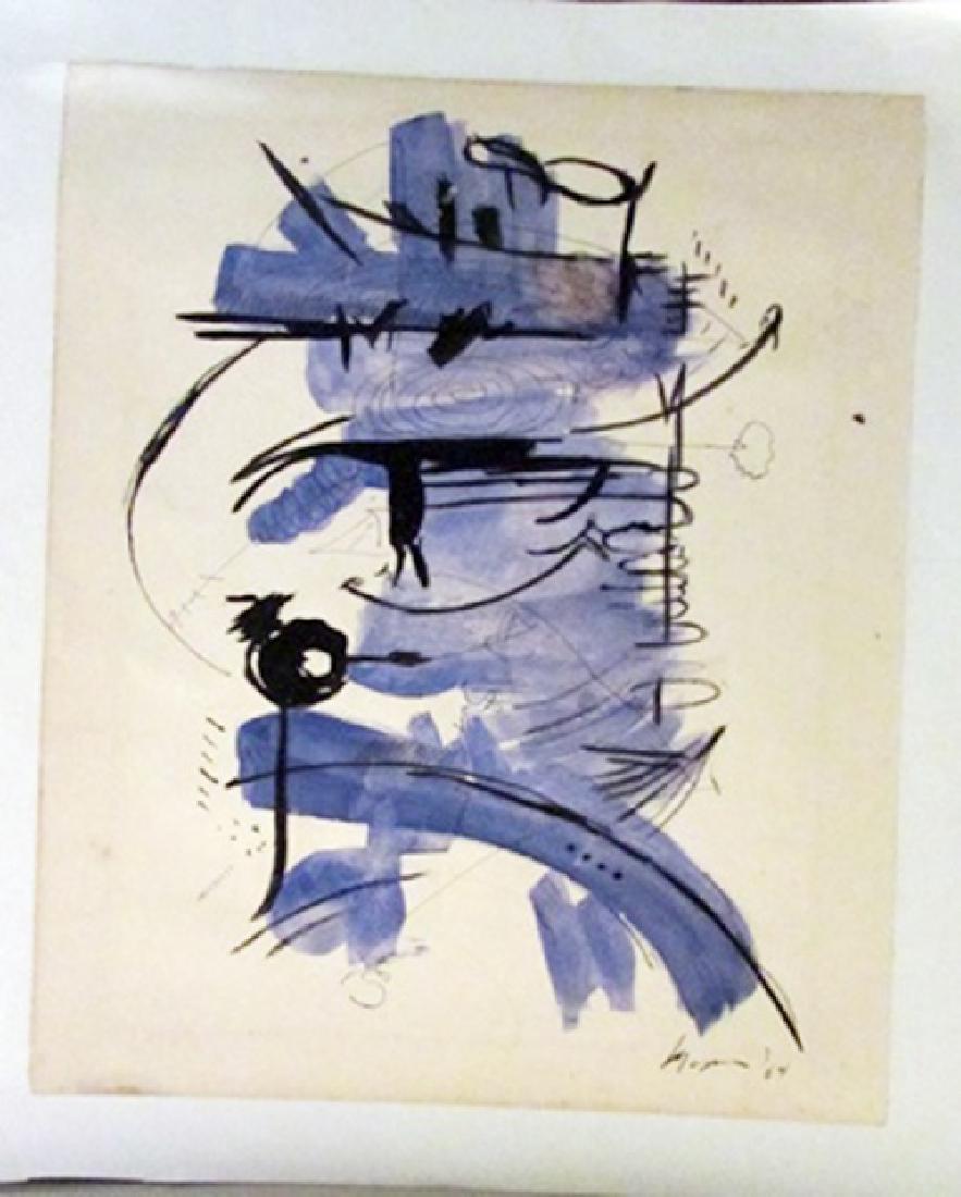 Georges Mathieu - Composition Watercolor: Watercolor on paper in the manner of Georges Mathieu - Composition, bearing the signature, private collection, unframed dimensions approx 10x12.