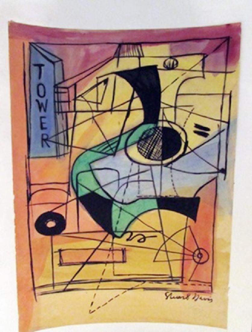 Stuart Davis - The Town Watercolor: Watercolor on paper in the manner of Stuart Davis - The Town, bearing the signature, private collection, unframed dimensions approx 8x11.