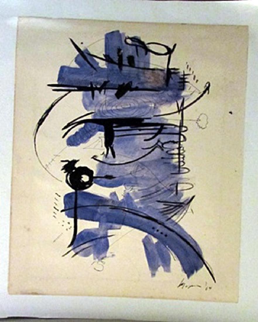 Georges Mathieu - Composition Watercolor: Watercolor on paper in the manner of Georges Mathieu - Composition, bearing the signature, private collection, unframed dimensions approx 10x12.